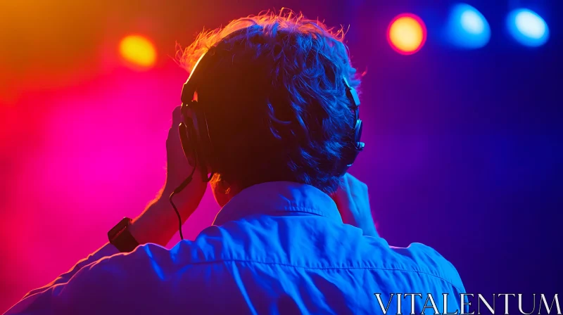 Club DJ with Headphones and Party Lights AI Image