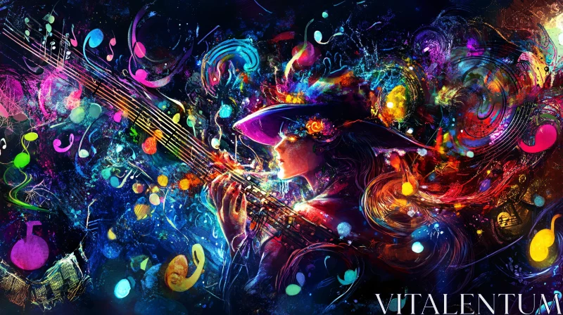 Colorful Musical Abstract Artwork with a Woman AI Image