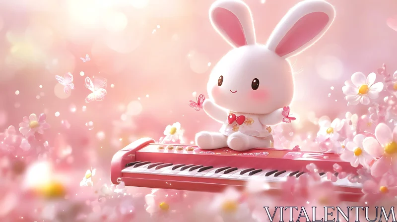 Charming Bunny with Flowers and Butterflies AI Image