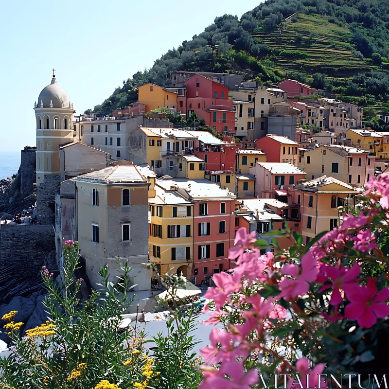 Charming Coastal Town with Vibrant Houses AI Image