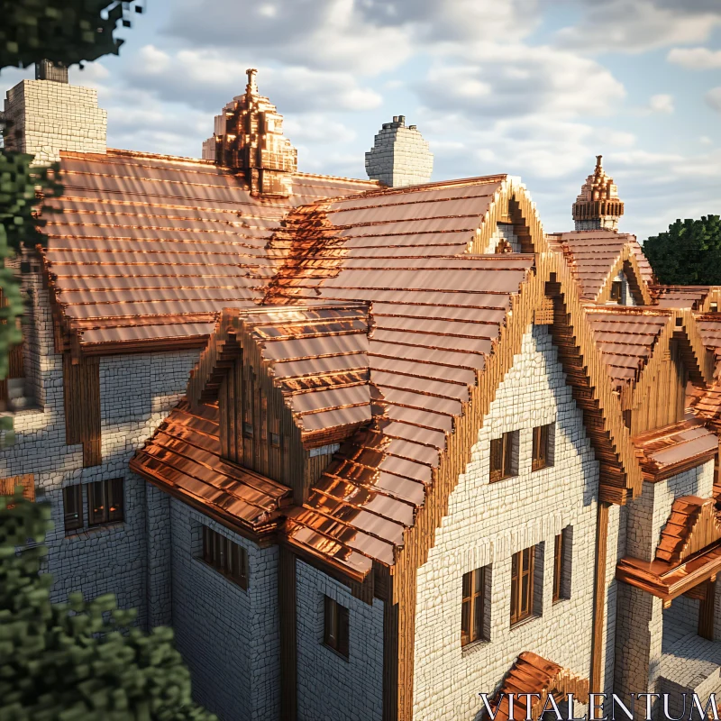 Detailed Brickwork Building with Copper Roof AI Image