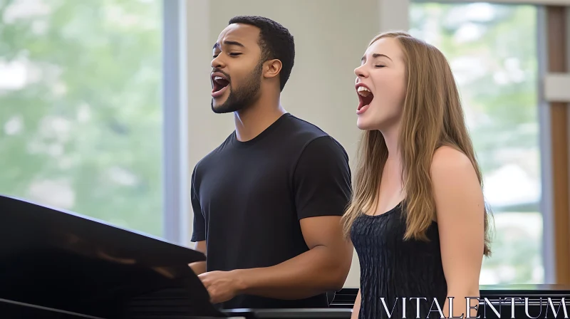 Man and Woman Singing Together Indoors AI Image