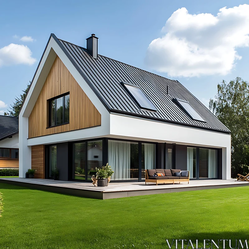 Contemporary Home with Large Windows and Outdoor Seating AI Image