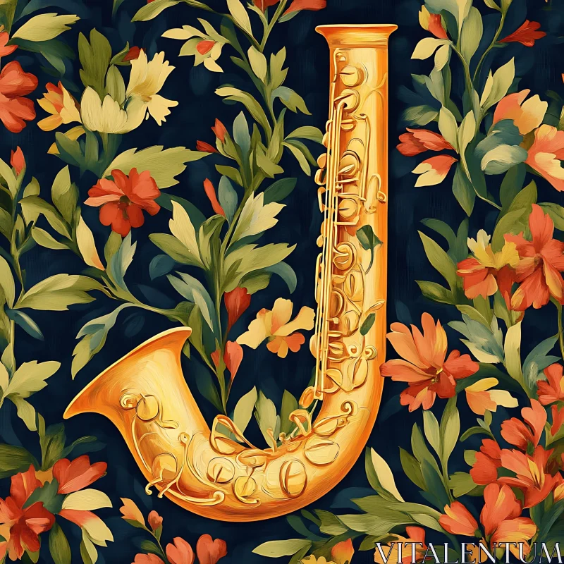 Saxophone in a Field of Flowers AI Image