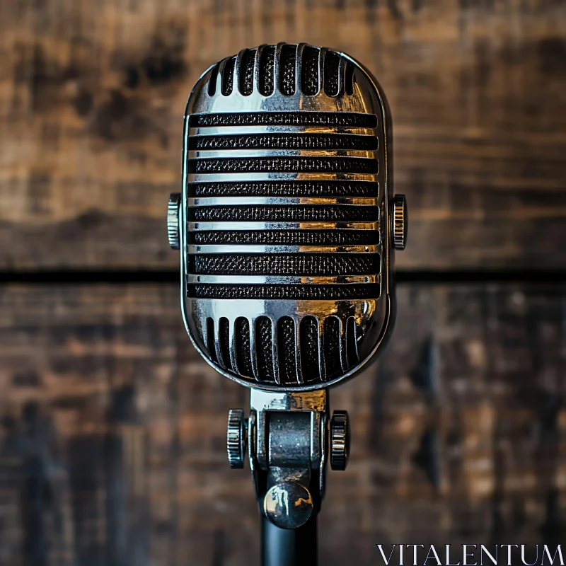 Retro Microphone and Wooden Background