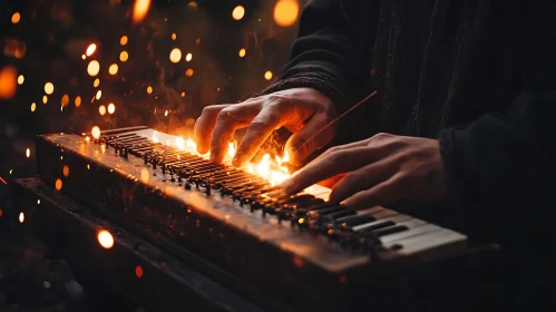 Flaming Piano Played in Darkness