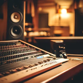 Warmly Lit Recording Studio Soundboard