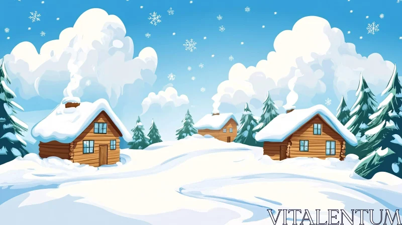 Tranquil Snowy Cabins in Winter Wonderland