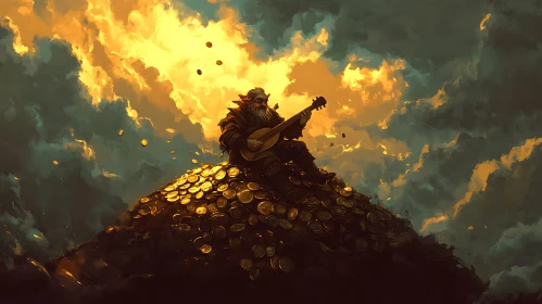 Minstrel Dwarf on Gold Heap at Dusk