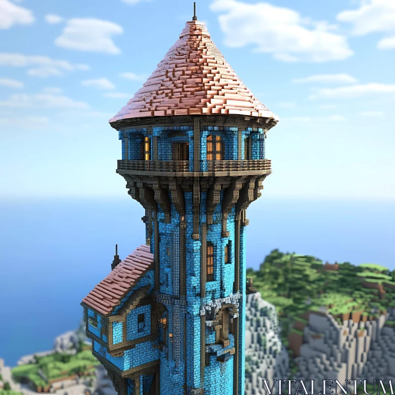 Medieval Tower with Ocean View AI Image