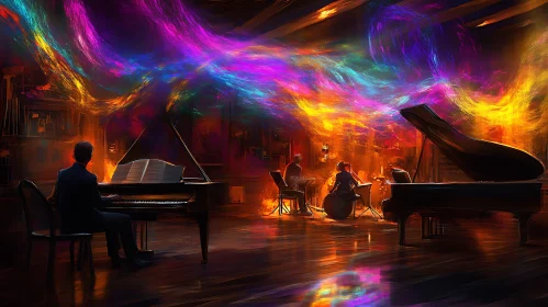 Grand Piano Performance in Abstract Colors