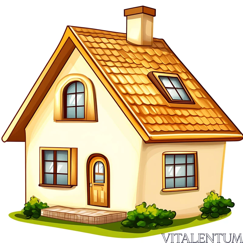 Whimsical Cottage Illustration with Tiled Roof