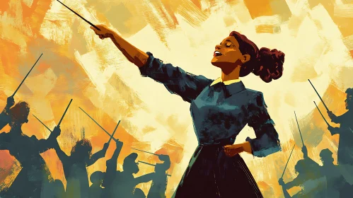 Expressive Orchestra Conductor Leading Performance