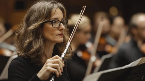 Orchestra Flute Player in Concert