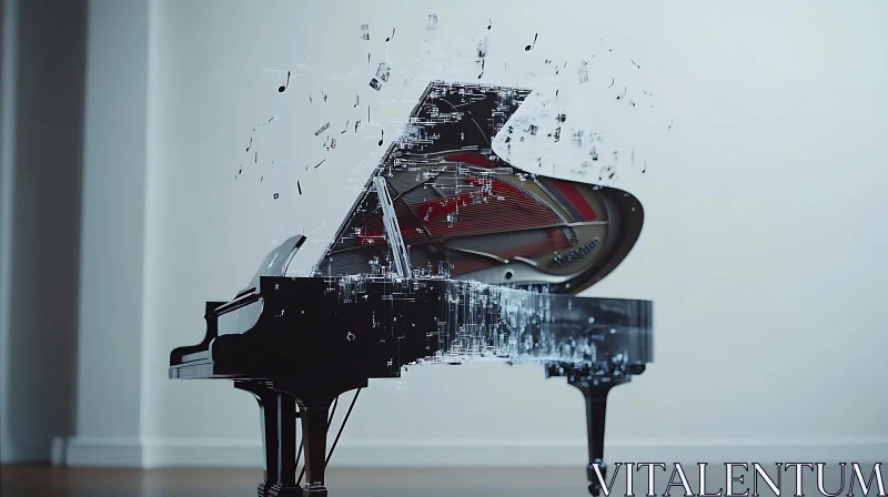 Abstract Digital Art with Grand Piano and Notes