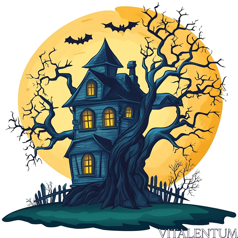 AI ART Eerie Moonlit Haunted House