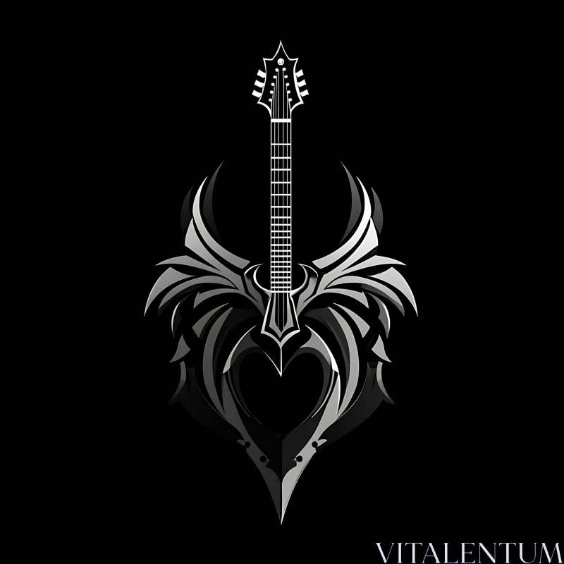 Black and White Guitar Abstract Design AI Image