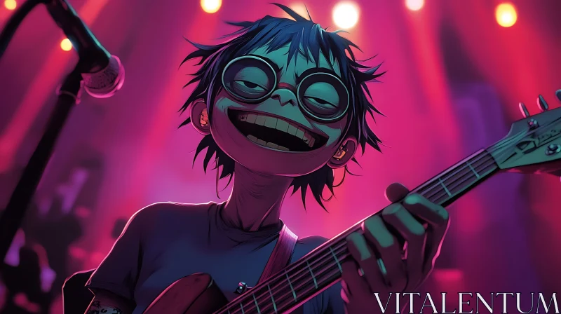 Joyful Cartoon Musician with Electric Guitar AI Image