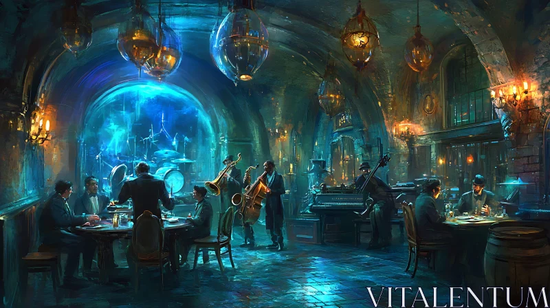 Lively Jazz Club Ambiance with Musicians AI Image