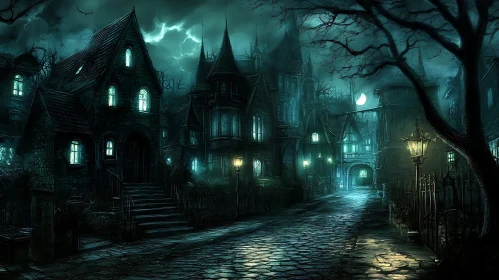 Sinister Nighttime Gothic Neighborhood