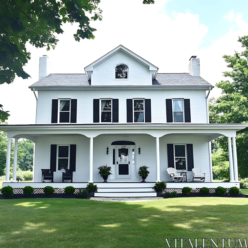 Picturesque Two-Story Home with Elegant Front Porch AI Image