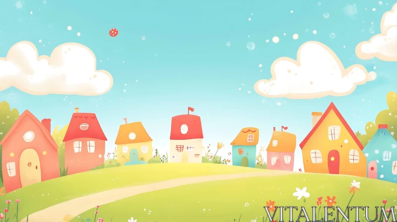 AI ART Colorful Cartoon Village Scene