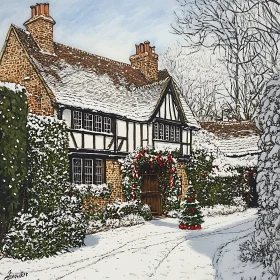 Winter Wonderland: Tudor-Style House with Snow