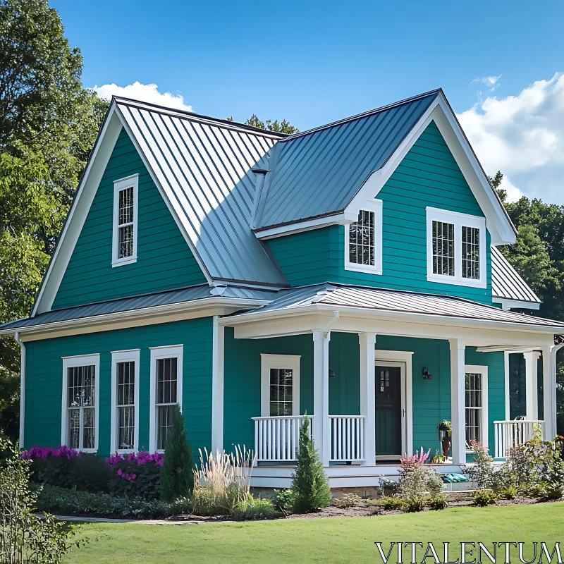 Modern Cottage Style Turquoise House AI Image