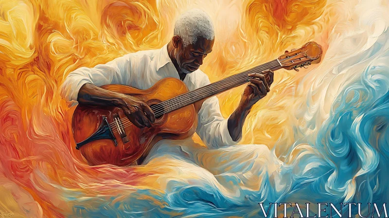 Colorful Guitarist Immersed in Music AI Image