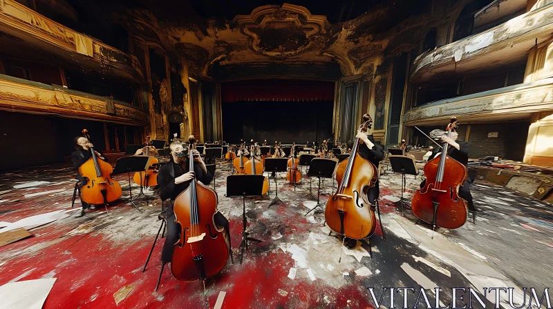 Musicians in a Dilapidated Concert Space AI Image