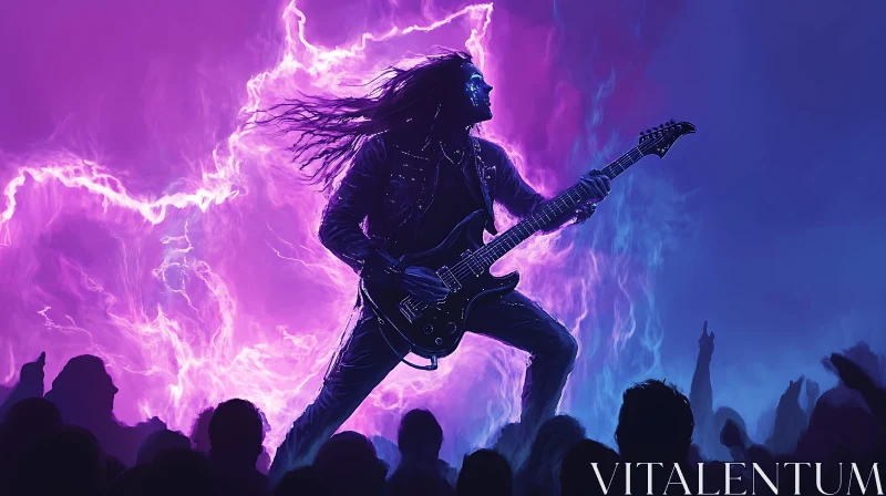 Dynamic Rock Concert Guitarist Amidst Lightning AI Image