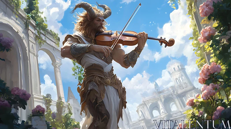 Ornate Classical Fantasy Landscape with Violin Faun AI Image