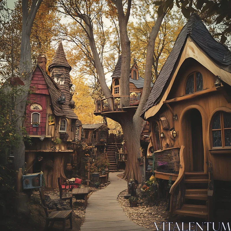 Whimsical Treehouse Village AI Image