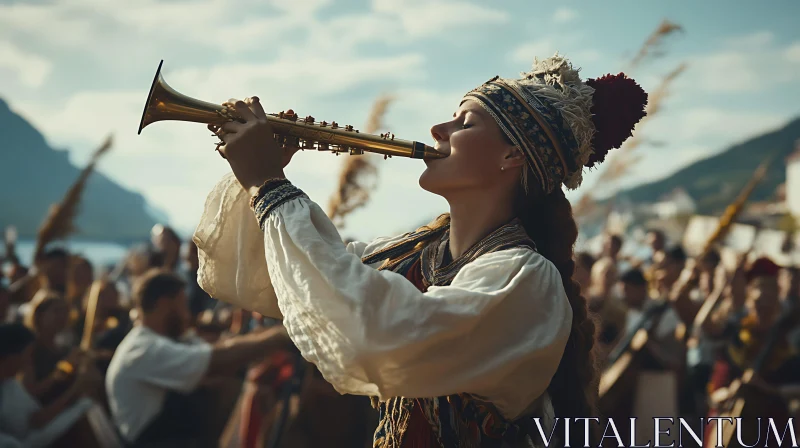 Outdoor Celebration with Trumpet Music AI Image