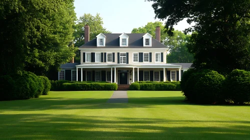 Spacious Mansion with Manicured Lawn and Trees