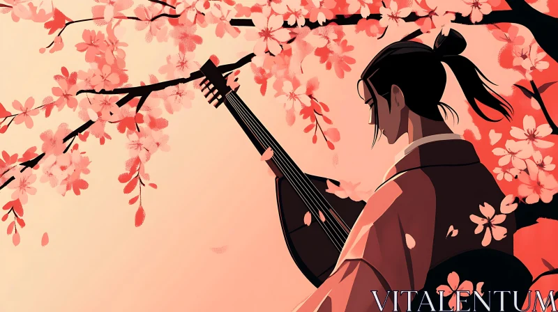 Cherry Blossom Musician Anime Art AI Image