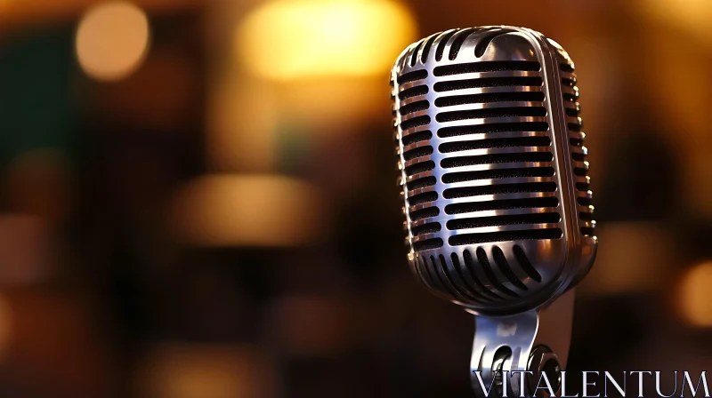 Classic Retro Microphone with Golden Background AI Image