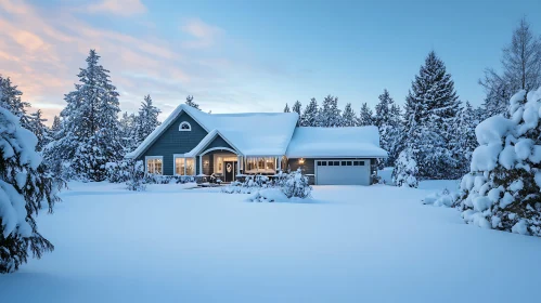 Tranquil Winter Cottage in the Snow