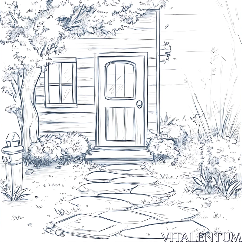 Rustic Cottage Exterior Sketch AI Image