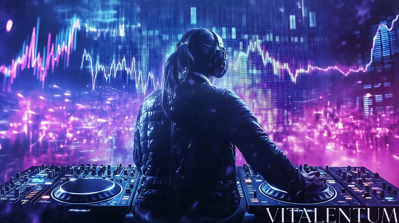 DJ Mixing with Neon Digital Effects AI Image