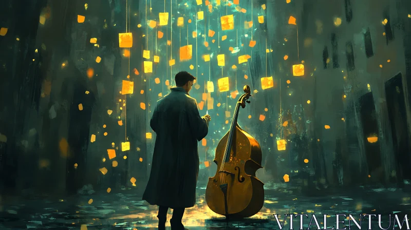 Dreamlike Musician in Golden Glow AI Image