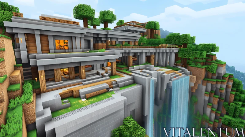 AI ART Contemporary Home Built into a Cliff with Water Feature