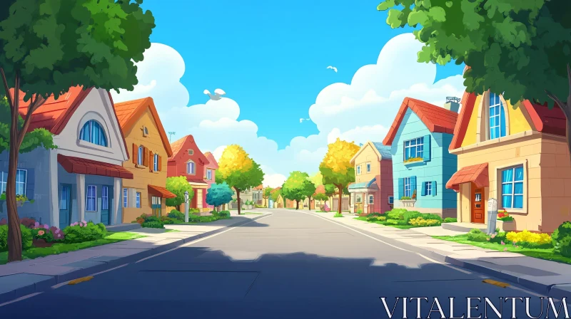 AI ART Picturesque Street with Vibrant Houses