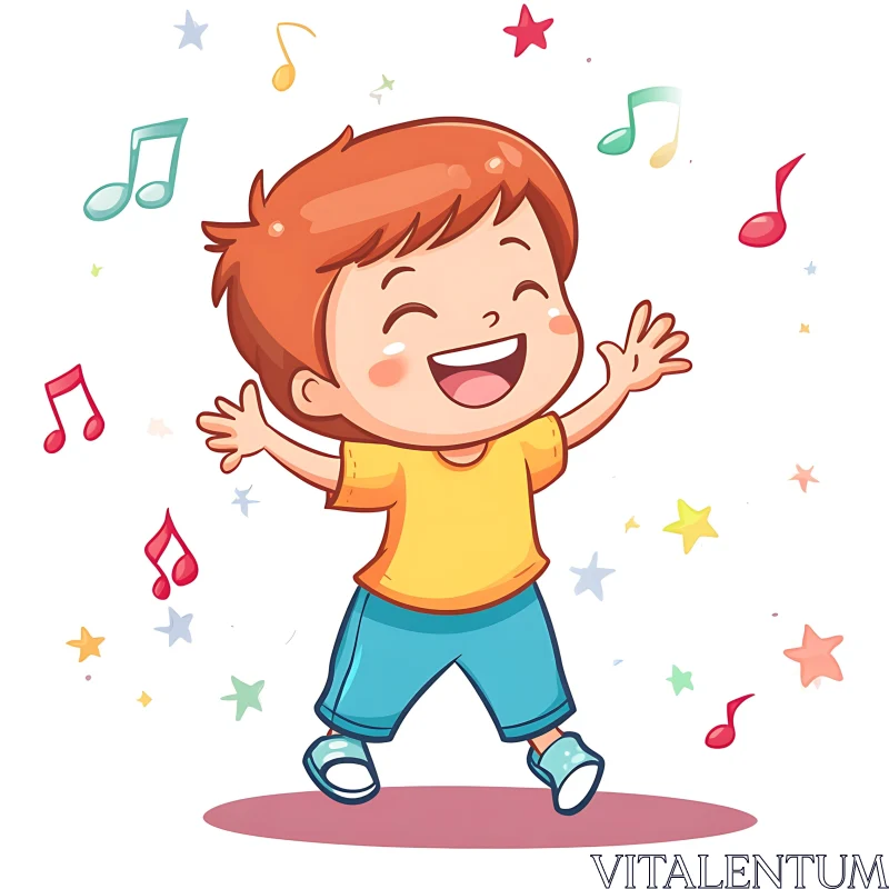 Happy Kid Enjoying Music with Stars AI Image