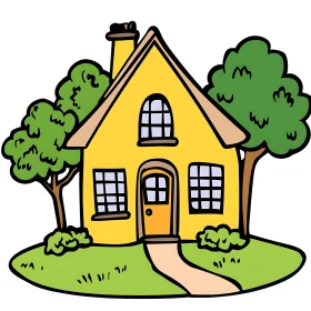 Whimsical Yellow House Cartoon Art