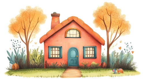 Charming Autumn Cottage Illustration