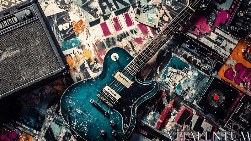 Urban Music Scene with Electric Guitar and Amplifier AI Image