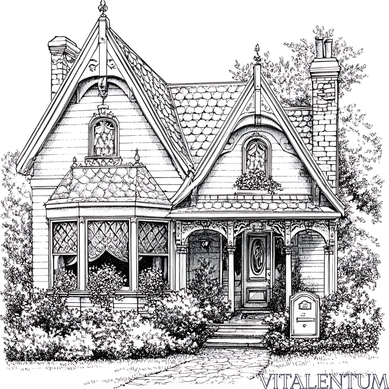 Ornate Victorian House Drawing AI Image