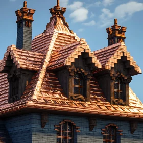 Detailed Architecture: Copper Rooftop with Gables and Chimneys