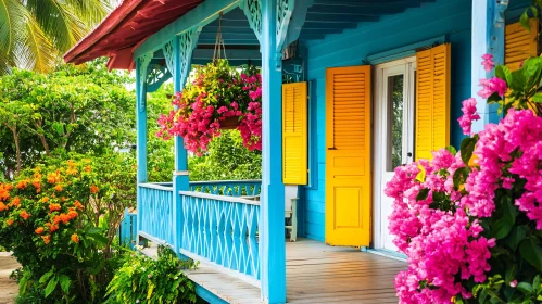 Colorful House in Tropical Garden